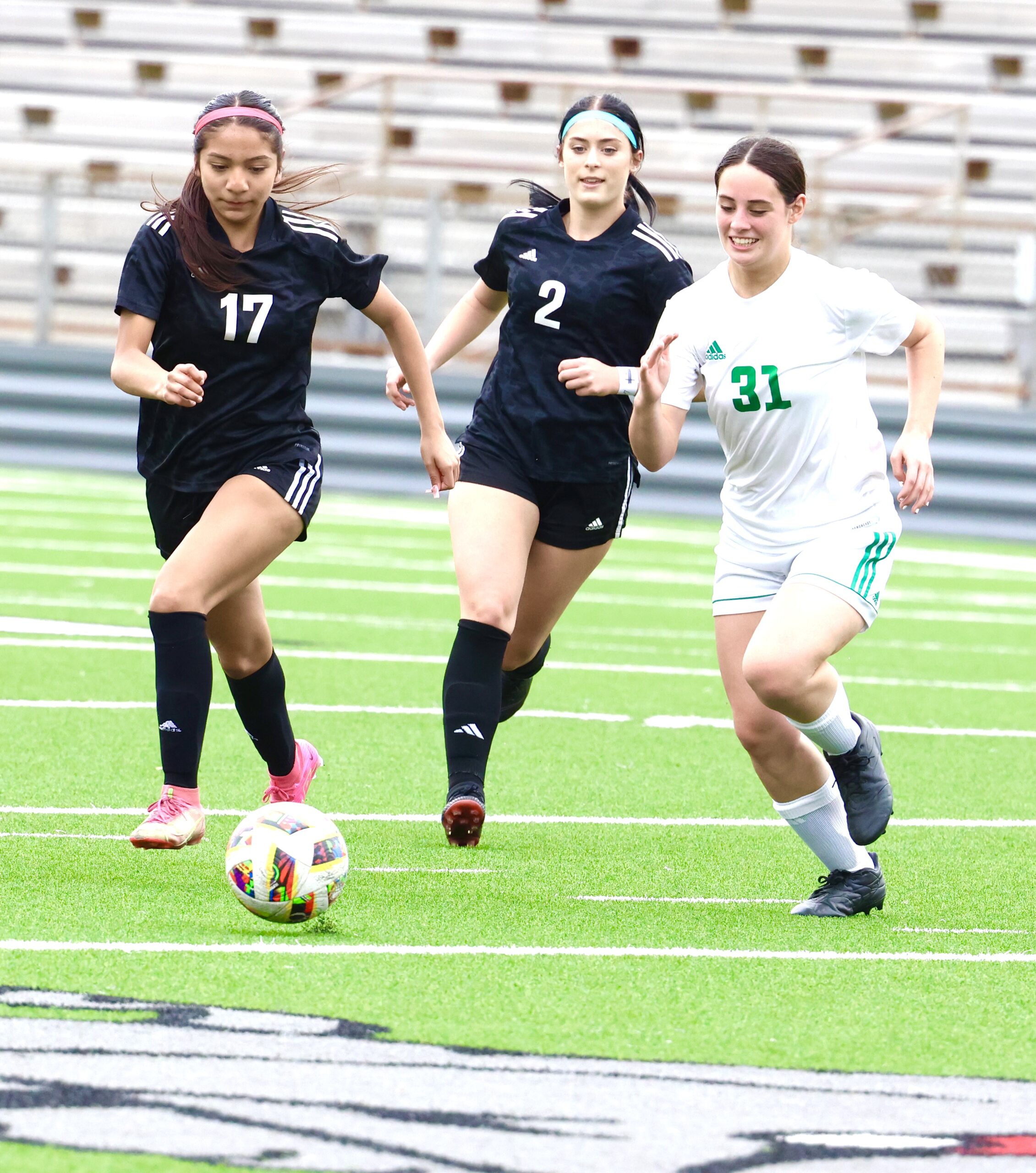 Kilgore's Aliyah Veloz (17) was named co-defensive player of the year as part of the District 15-4A girls All-District Team recently. Sabine's Carol Anguiano (below, inset) was named keeper of the year. (Photo above by DENNIS JACOBS - ETBLITZ.COM; photo below courtesy of SABINE HIGH SCHOOL GIRLS SOCCER)