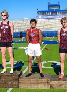 Luciano Brizuela (center) will run in both the mile run and the two-mile run for Kilgore at the UIL Region III meet in Bullard on Friday, in an effort to make the state meet the first weekend in May. ETBlitz-area athletes will be at three different regional sites this weekend, all attempting to finish second in their respective events and punch that state meet ticket. (Photo courtesy of KILGORE HIGH SCHOOL TRACK & FIELD)
