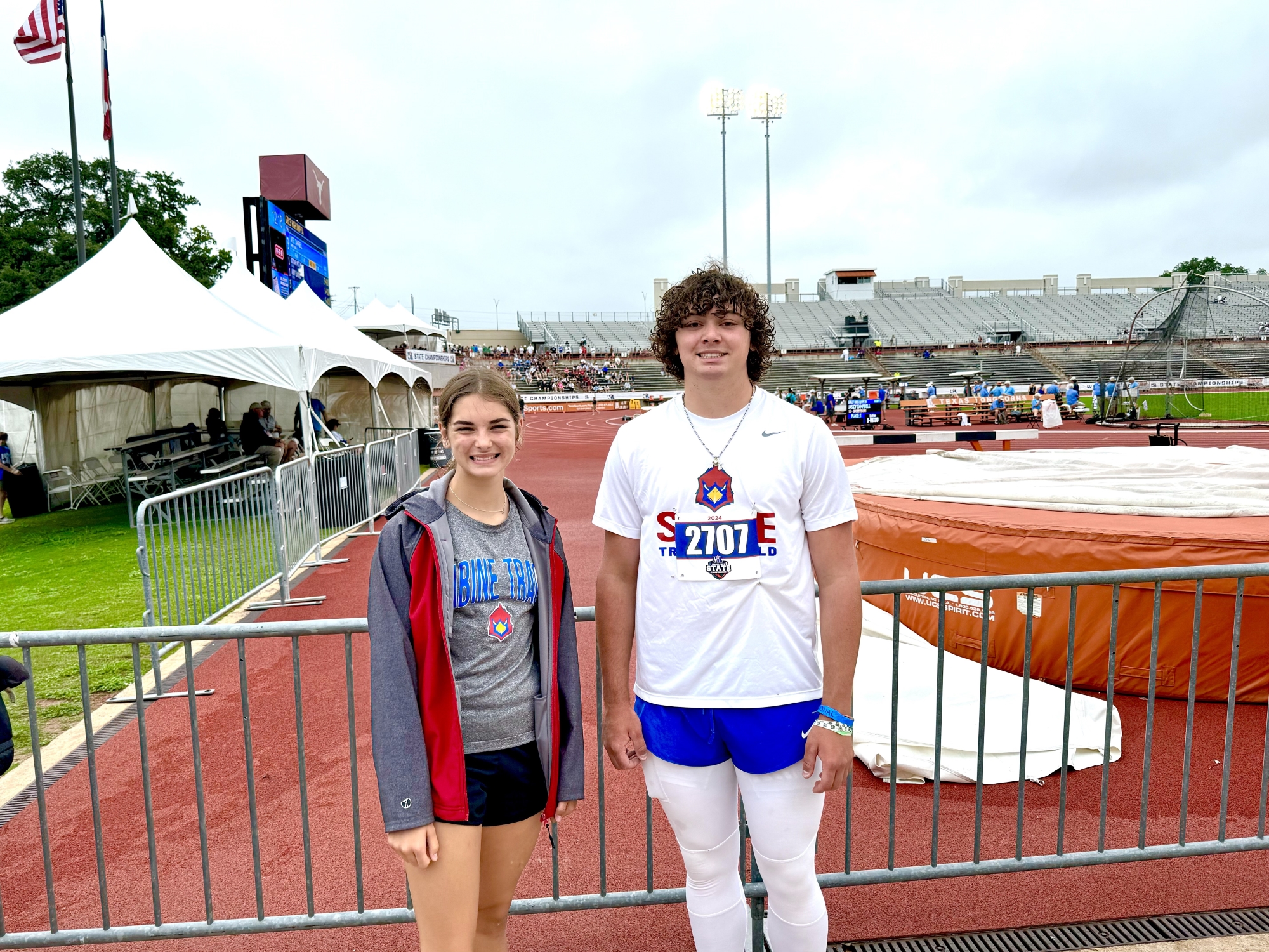 Sabine's Sarah Roberts and Sam Black at the UIL State Track & Field Championships at Mike A. Myers Stadium, at the University of Texas in Austin. (Photo courtesy of CODY GILBERT - ETBLITZ.COM)