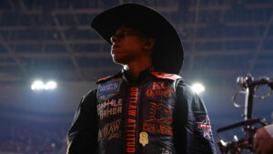 Cassio Dias (above), a rookie from Brazil, is No. 1 in the world headed into the PBR World Finals this week at AT&T Stadium in Arlington. Among those chasing him: John Crimber (below) of Decatur, Texas.(Photo courtesy of PBR)