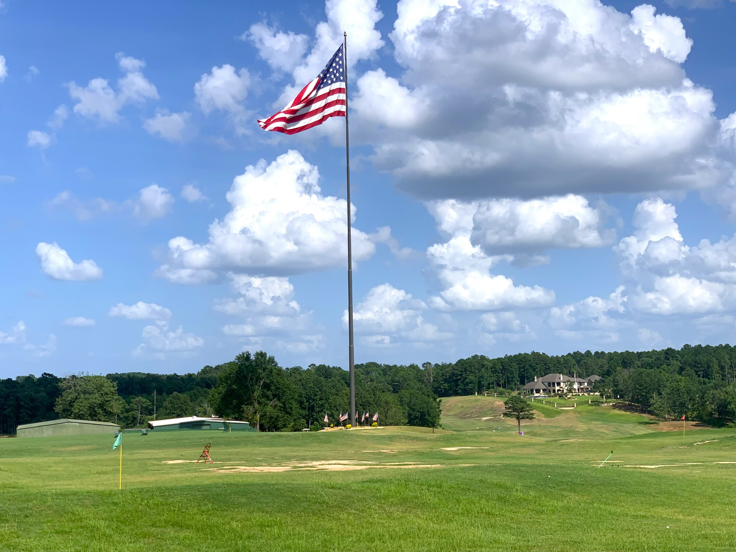 The 180-foot-long American flag that resides just off the ninth green at Tempest Golf Club always gets a lot of attention, and rightfully so. A benefit tournament to help raise money for the upkeep of the flag is set for this coming Friday at the course. (Photo by MITCH LUCAS - ETBLITZ.COM)