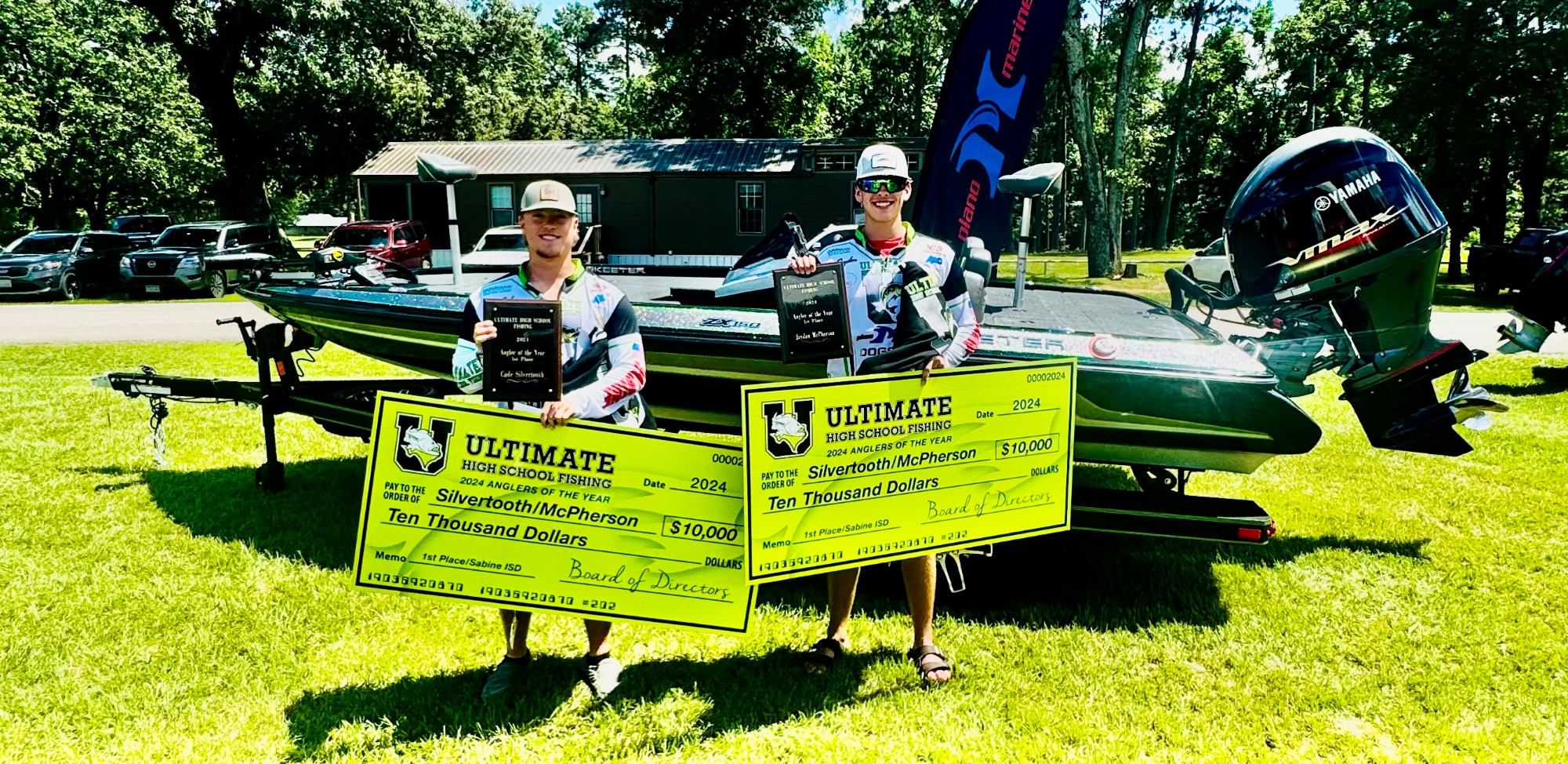 Cade Silvertooth and Jaydan McPherson won $10,000 in scholarships from Ultimate High School Fishing and a Skeeter boat from Plano Marine in their final year, their senior year, of fishing together at Sabine High School. (Photo courtesy of BRANDT McPHERSON; photos below also courtesy of Mr. McPherson)
