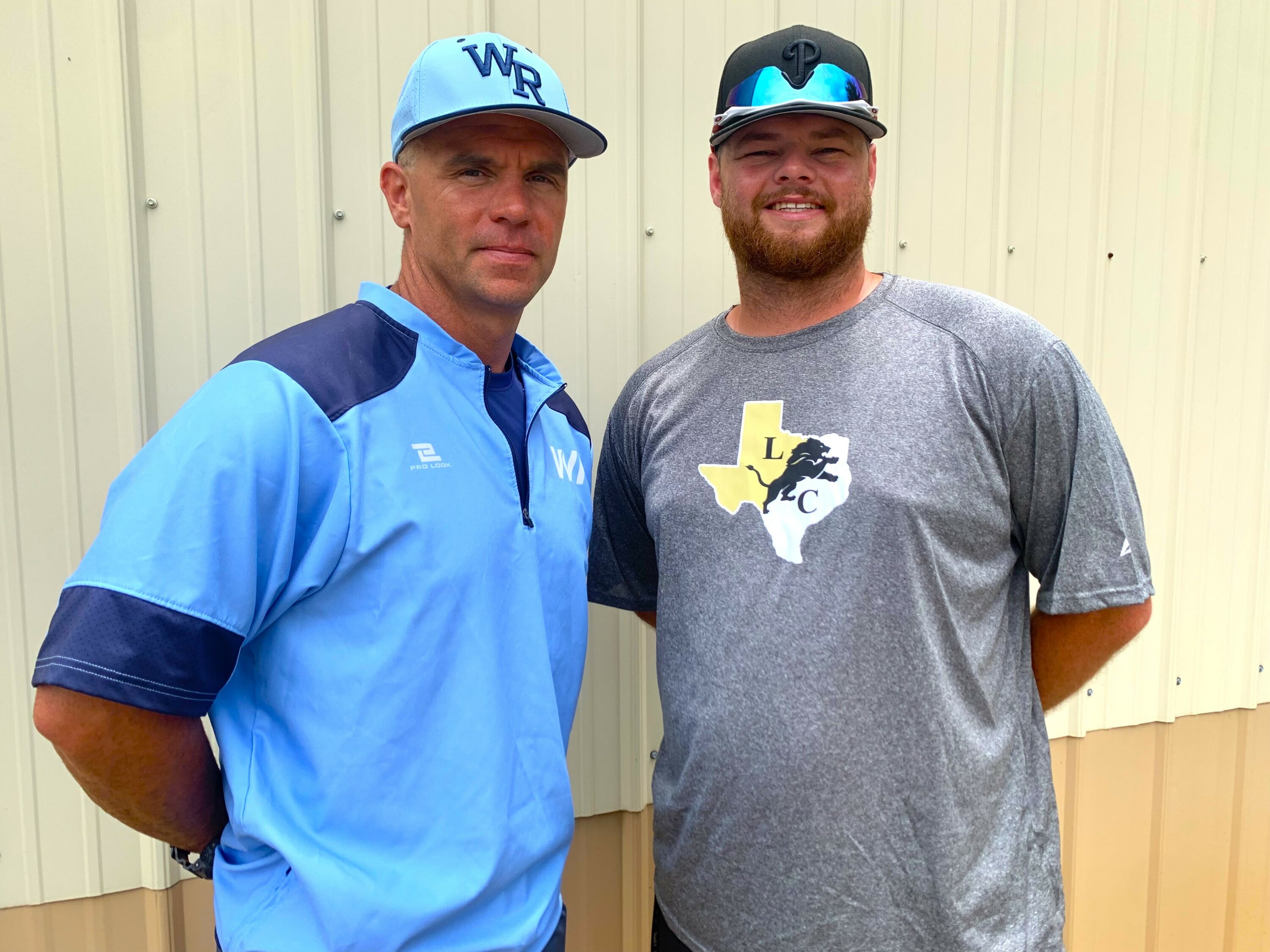 Ronnie Hendrix (left) and his son A.J. have both accepted new positions in recent weeks: Ronnie will be the new head baseball coach and will coach offensive line, along with John Eastman, at West Rusk High School in New London, and A.J. will be the new head baseball coach at Leverett's Chapel, where he'll also be an assistant football coach along with new coach and athletic director Keith Hughes. The father and son will coach only about six miles apart. (Photo by MITCH LUCAS - ETBLITZ.COM)