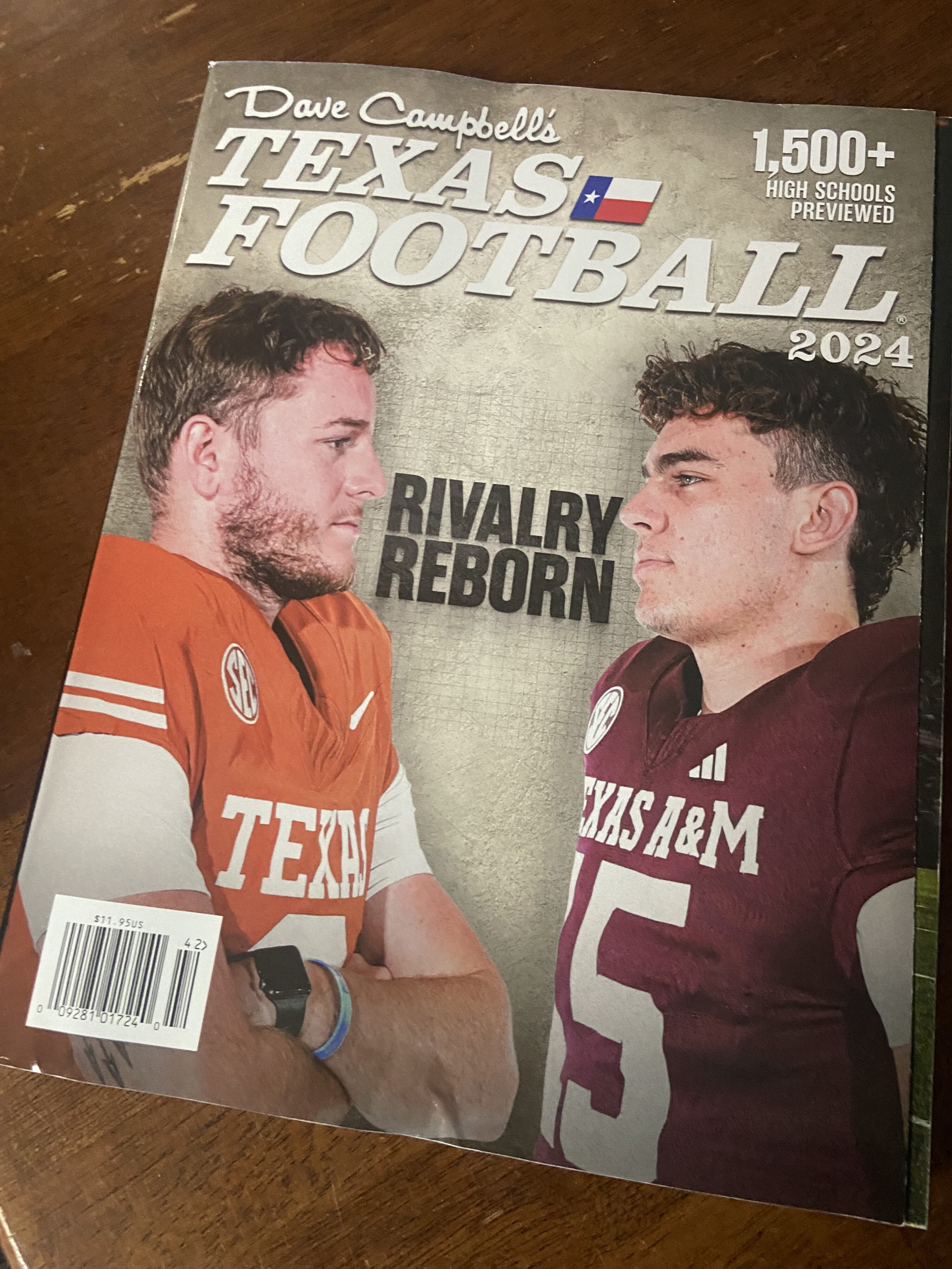 The cover of the 2024 Dave Campbell's Texas Football Magazine, on sale now at Walmart and where magazines are sold in the state. Included is quite a bit of things on high school programs in the ETBlitz.com coverage area, as well as Kilgore College. NOTE: This article contains spoilers; if you don't want to know what the magazine is predicting for Kilgore, Henderson, Sabine, Gladewater, Tatum, West Rusk, Arp, Troup, White Oak, Overton, Leverett's Chapel or KC, or any of its college predictions, stop reading! And go buy the magazine now. Its cover price is $11.95. (Photo by MITCH LUCAS - ETBLITZ.COM)