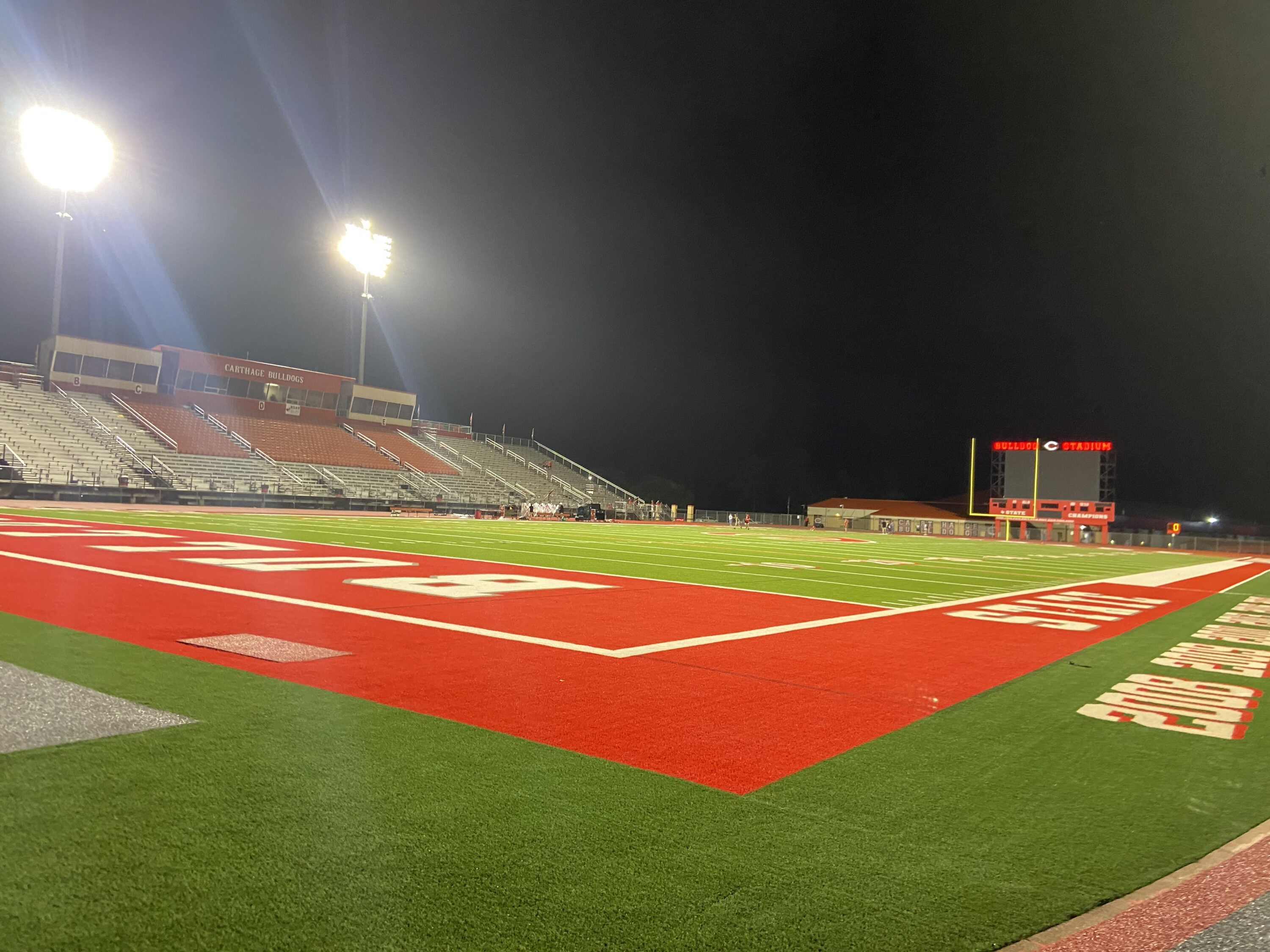 The calm AFTER the storm: the ETBlitz.com crew were among the last to leave Carthage ISD Stadium (above) Friday night, after almost everyone was gone, a quiet venue after a 20-15 win by Kilgore over Carthage. It was Kilgore's first win over Carthage IN CARTHAGE since 2003 (KHS had beaten Carthage since then, but in Kilgore), and it was also Carthage's first loss at home since September, 2016. (Photo by MITCH LUCAS - ETBLITZ.COM)