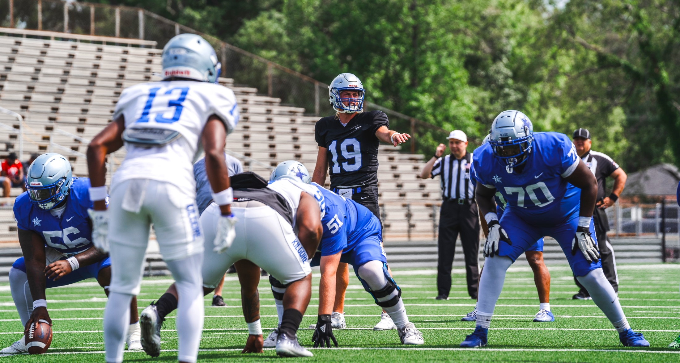 Kilgore College quarterback Tyler Webb (center) looking all Peyton Manning-like, under center for the KC spring game back on April 27. The Rangers, who have won the Southwest Junior College Football Conference championship the last two seasons, open their season August 24 at home against Monterrey Tech.